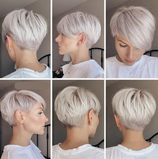 Coupe Courte Cheveux Blanc Femme Jeune Sous Tous Les Angles