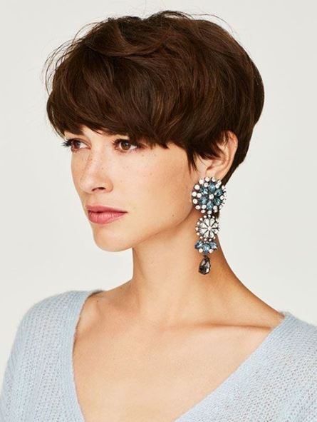 Femme Brune Coupe Boule Avec Ses Boucles D'oreilles