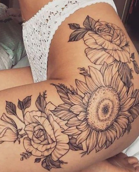 Tatouage de cuisse de tournesol