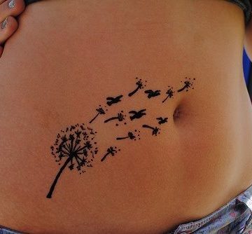 tatouage Discret Femme Pissenlit Sur Le Ventre