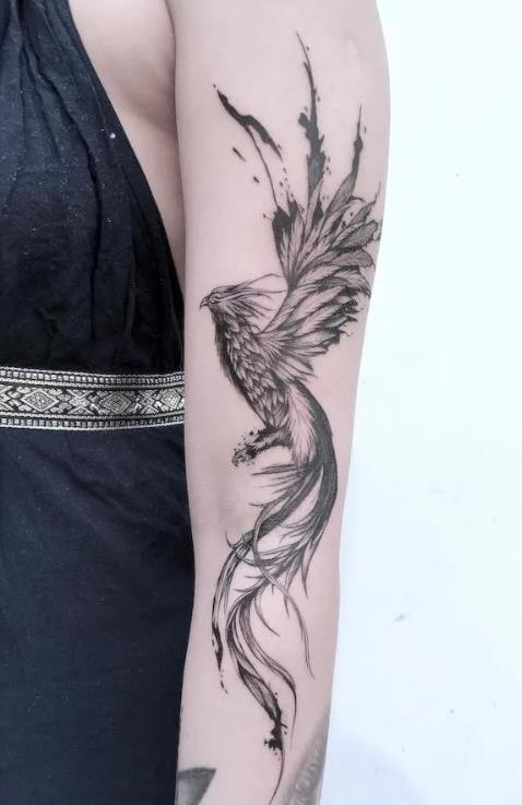  Tatouage Sur La Manche Du Phénix Noir