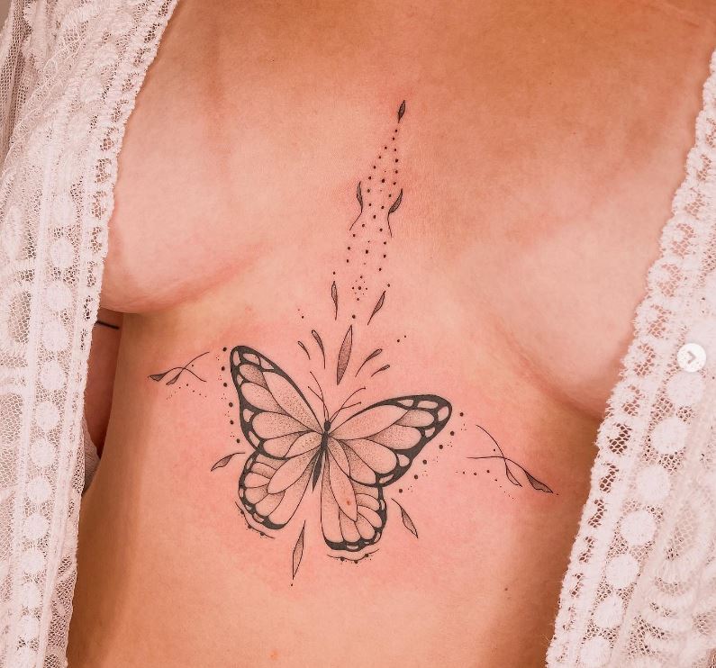 Tatouage Papillon Et Points Ornementaux