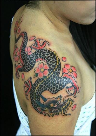  Dragon à L'encre Rouge Et Noir 