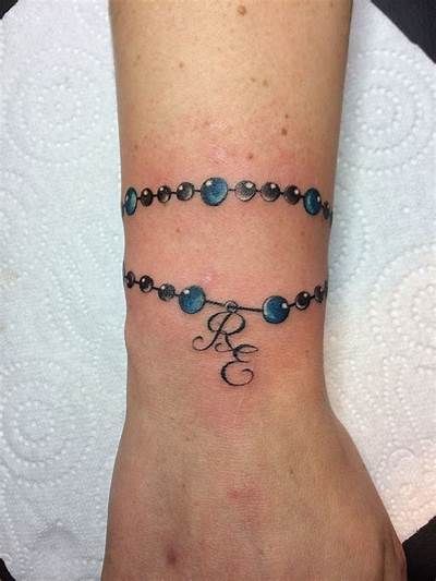 Tatouage Bracelet Femme Avec Perles Et Initiales