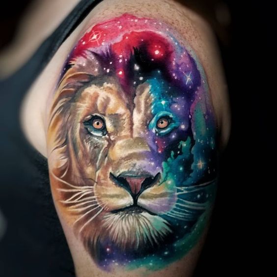 Lion coloré & étoiles