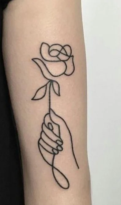 Tatto One Line Rose Avec Main