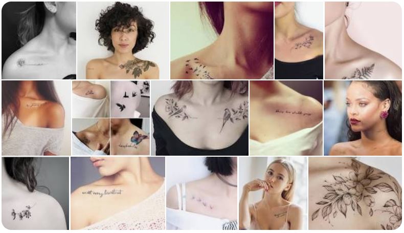 Différents Motifs De Tatouage Sur La Clavicule De Femmes