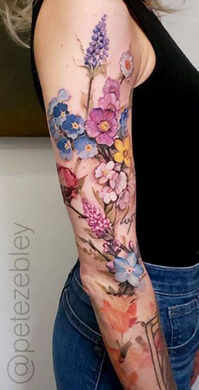 Tatouage Couleur Fleur Tout Le Bras