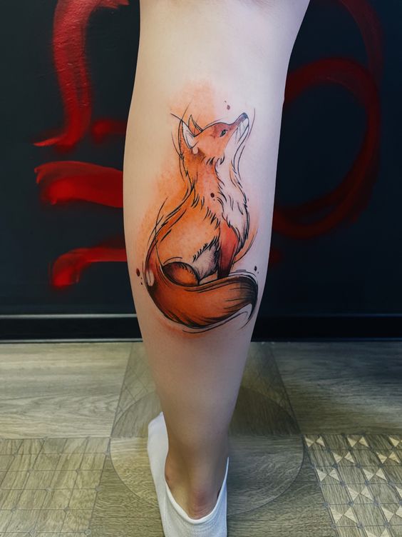 tatouage renard sur le mollet