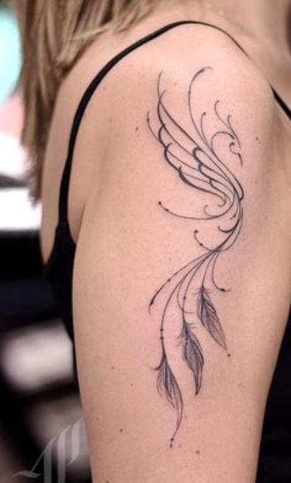 tatouage Phœnix avec plumes en ligne fine