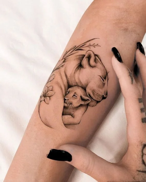 Mère Lionne Et Son Petit