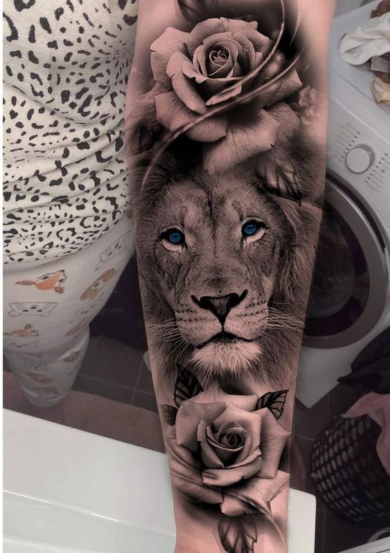 3D lion et duo de rose