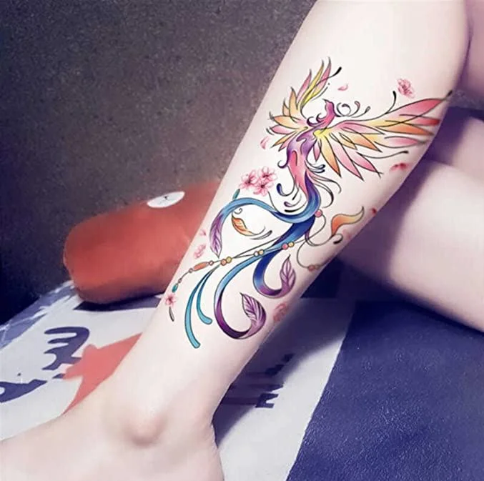 tatouage Phoenix, Fleurs Et Plumes