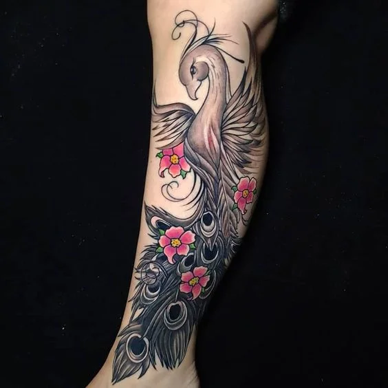 Paon Et Fleur Rouge