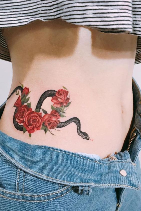 Serpent Et Roses Rouges