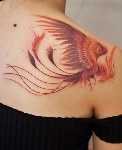 tatouage Phoenix rouge