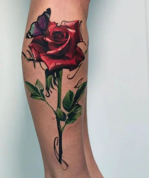 tatouage Rose & Papillon