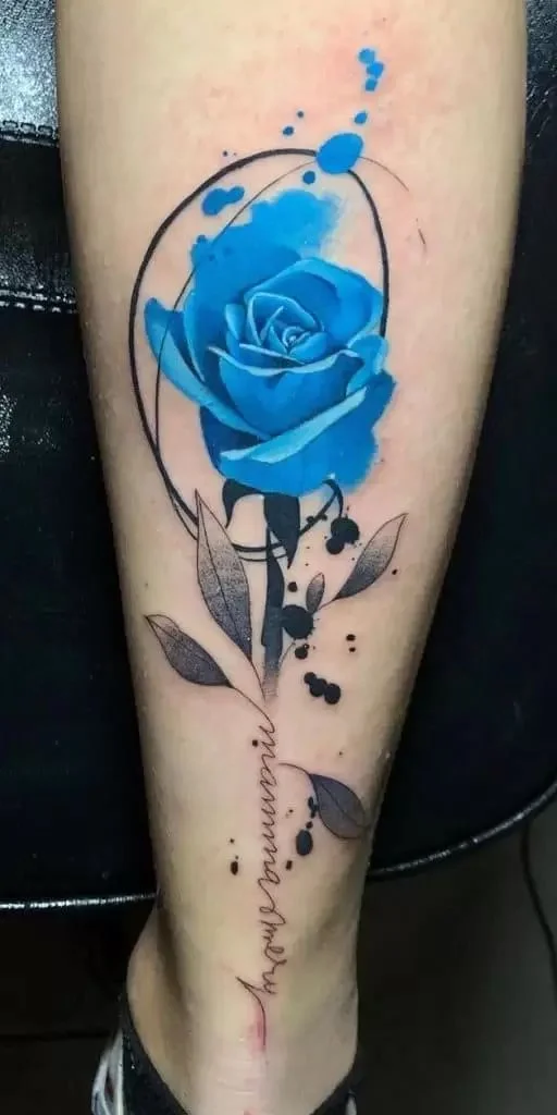 Rose Bleue Et Signature 