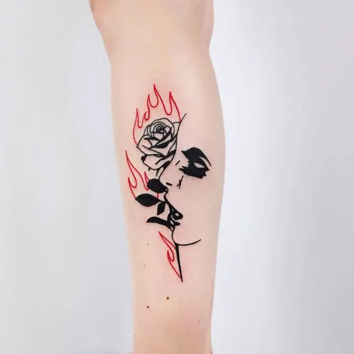 Visage & rose & feu