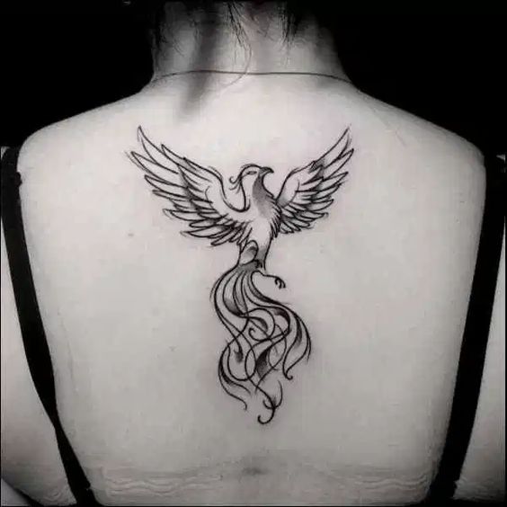 tatouage Phoenix en noir et blanc