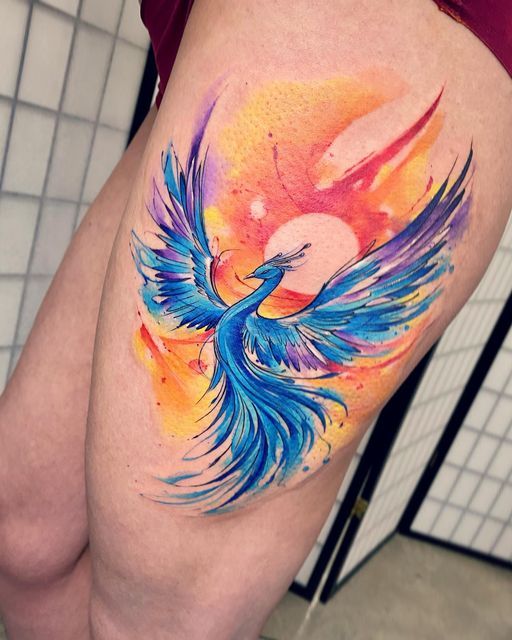 tatouage Phoenix et soleil