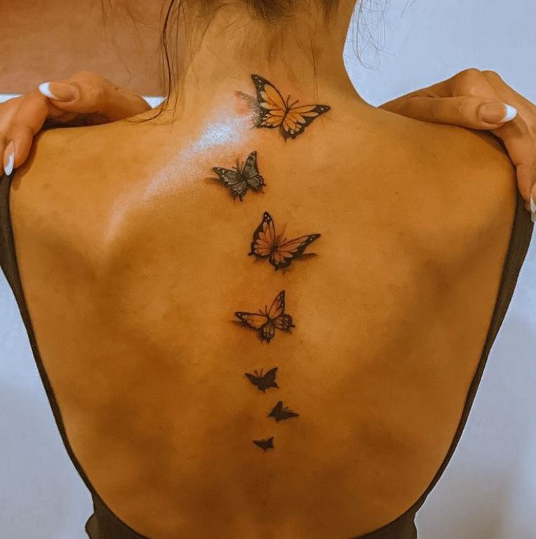 Multi Papillons Tatouage Femme Nuque Et Dos 