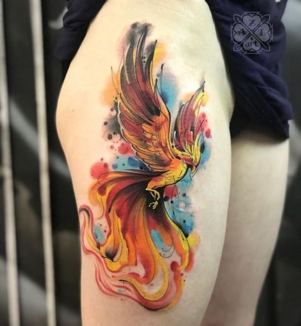 tatouage Phoenix Et Aquarelle 