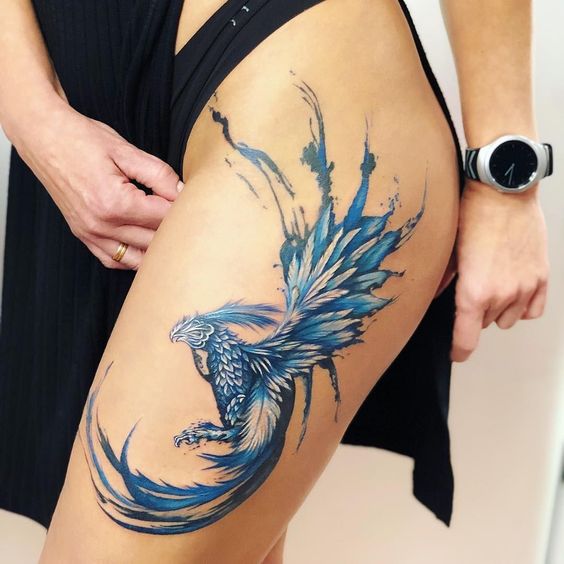 tatouage Phoenix Bleu Et Blanc 