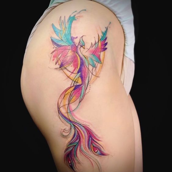 tatouage Phoenix style aquarelle