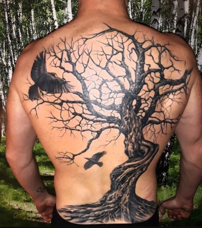 Tatouage Dos Arbre Et Oiseaux