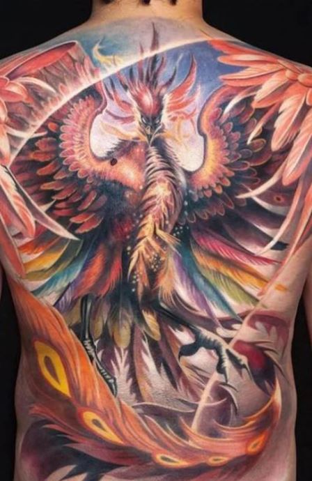  Tatouage Dos Homme Phoenix Coloré 