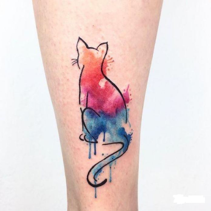 tatouage Chat aquarelle mollet