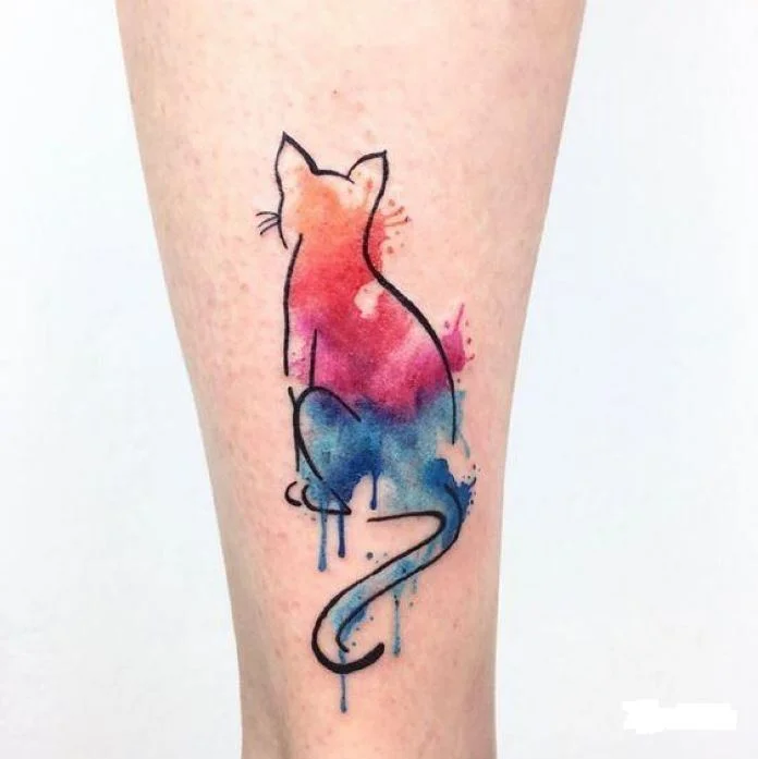 tatouage Chat aquarelle mollet