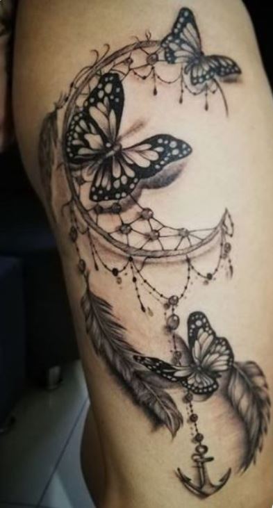 Tatouage Attrape Rêve Papillon Sur La Cuisse