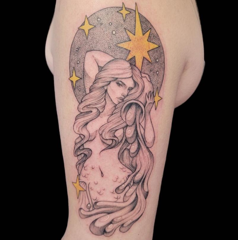 Tatouage Signe Astrologique Verseau Femme étoiles Jaunes