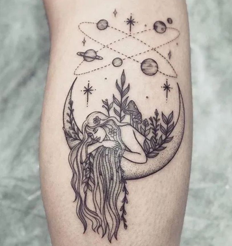 Tatouage Signe Astrologique Vierge Sur Croissant De Lune