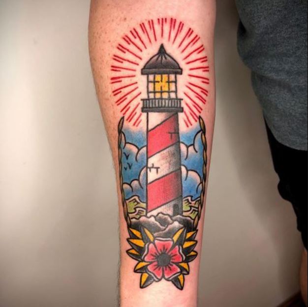 tatouage old school Phare & Fleur