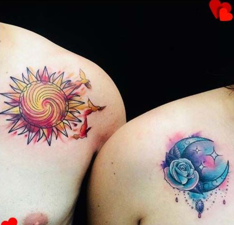 Tatouage Couple Astres Ornementaux 