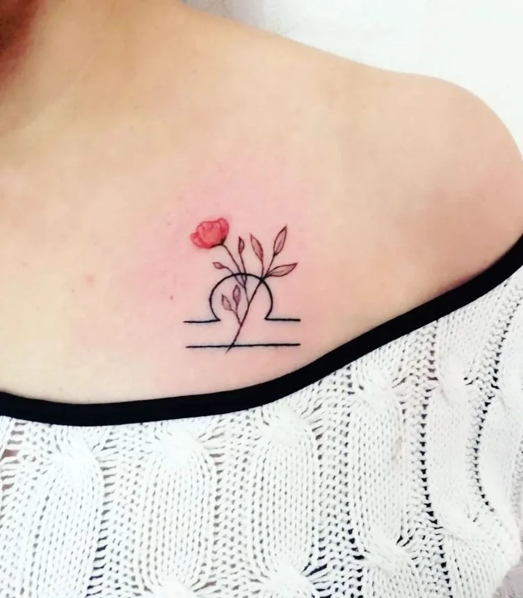 Tatouage Signe Astrologique Balance Symbole Dicret Floral