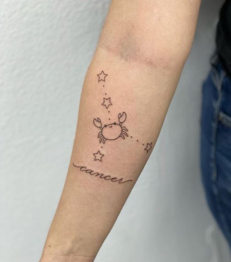 Tatouage Signe Astrologique Cancer Constellation Crabe Et écriture 