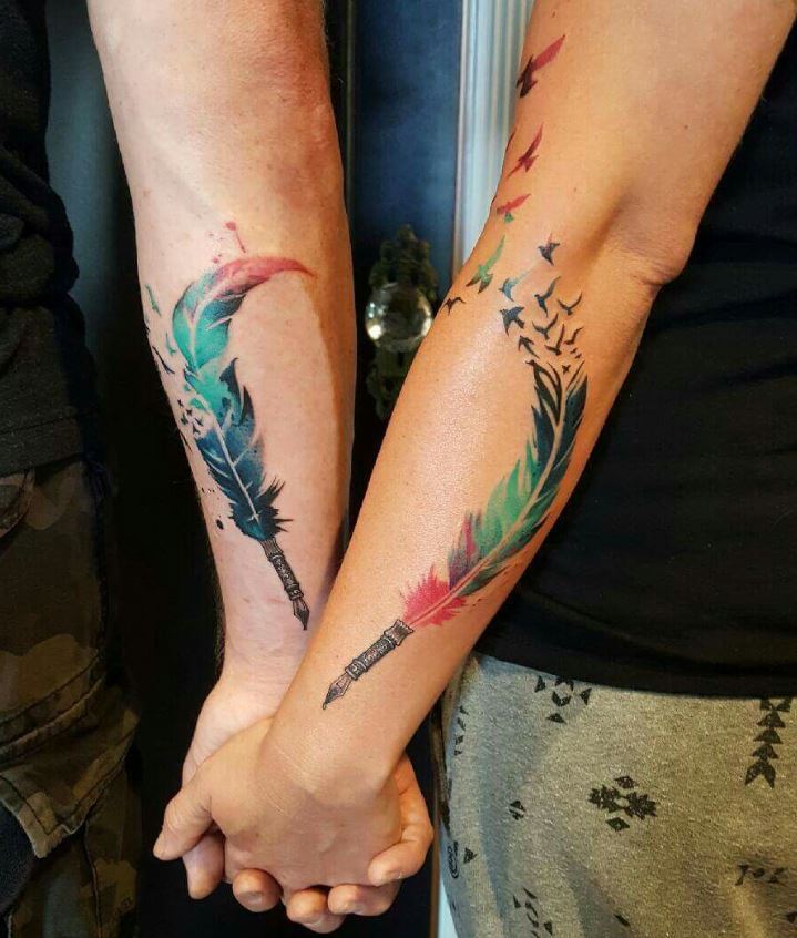 Tatouage Plume Et Oiseaux Pour Couple 