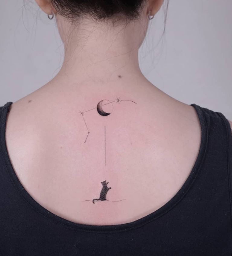 Tatouage Signe Astrologique Bélier Chat Noir Et Lune