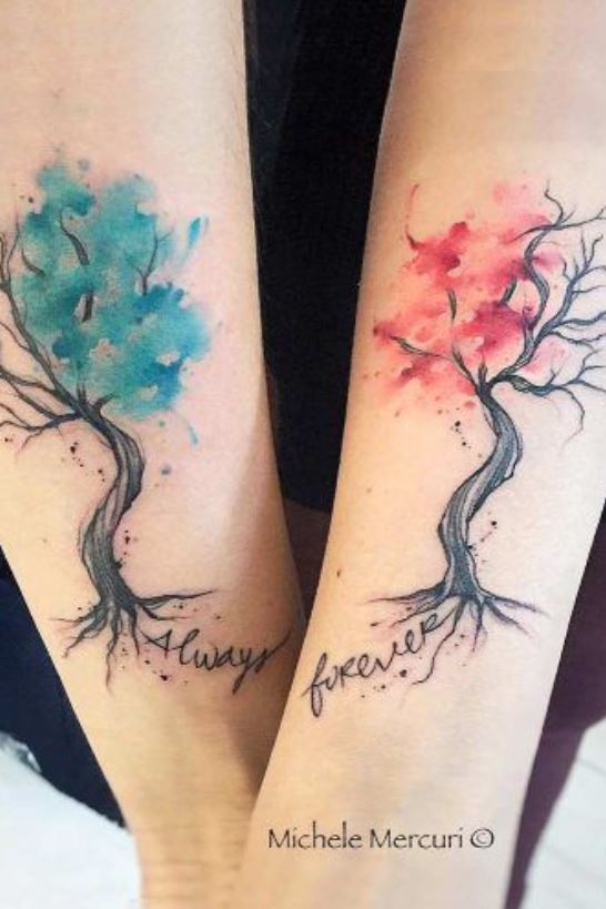 Tatouage Couple Arbres Et Mots 