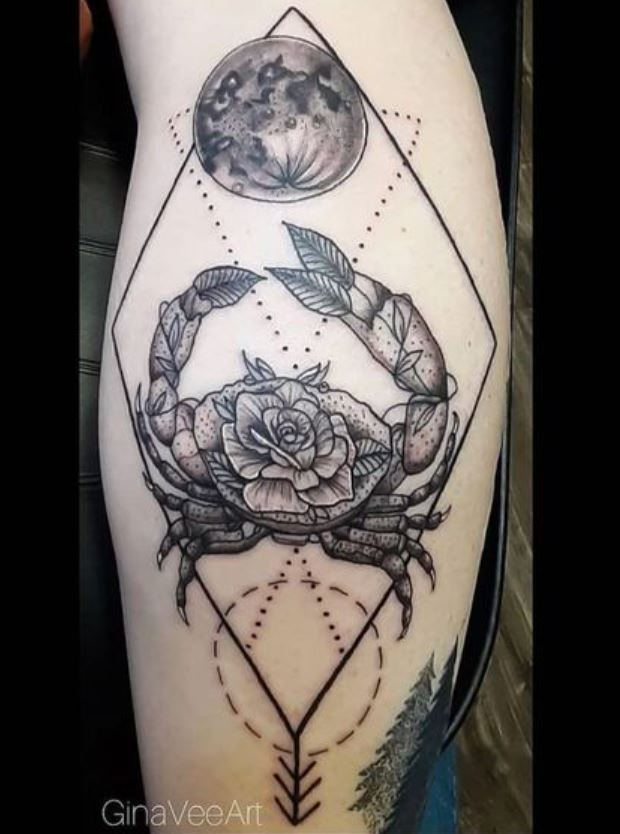 Tatouage Signe Astrologique Cancer Rose De Crabe 