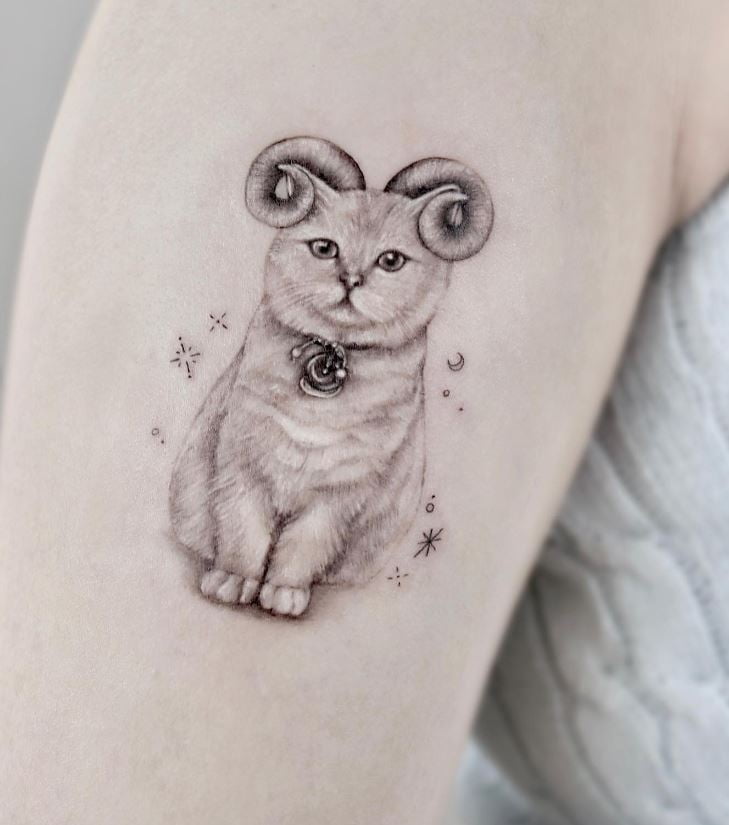 Tatouage Signe Astrologique Bélier Chat Et Astres 