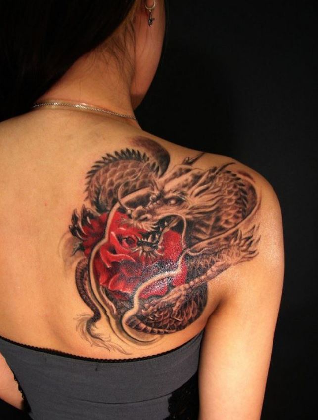  Tatouage Dragon Japonais Et Rose Sur Le Dos