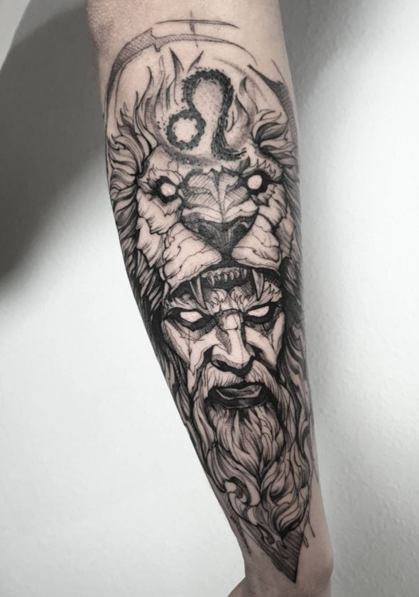 Tatouage Signe Astrologique Lion Vieil Homme 