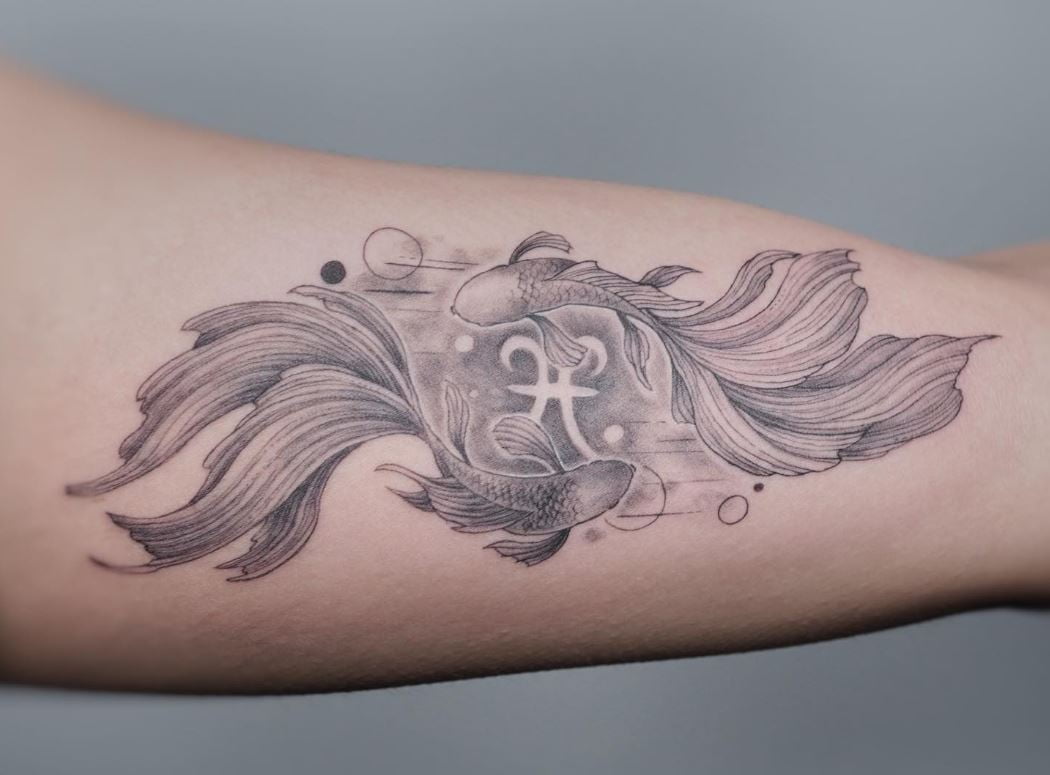 Tatouage Signe Astrologique Poisson Symbole Encerclé