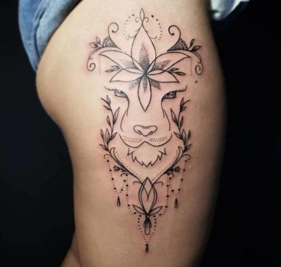 Tatouage Signe Astrologique Lion Feuillu Et Bijoux