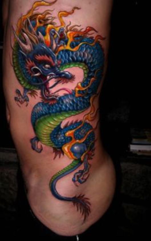  Tatouage Japonais Dragon Multicolore Sur La Cote